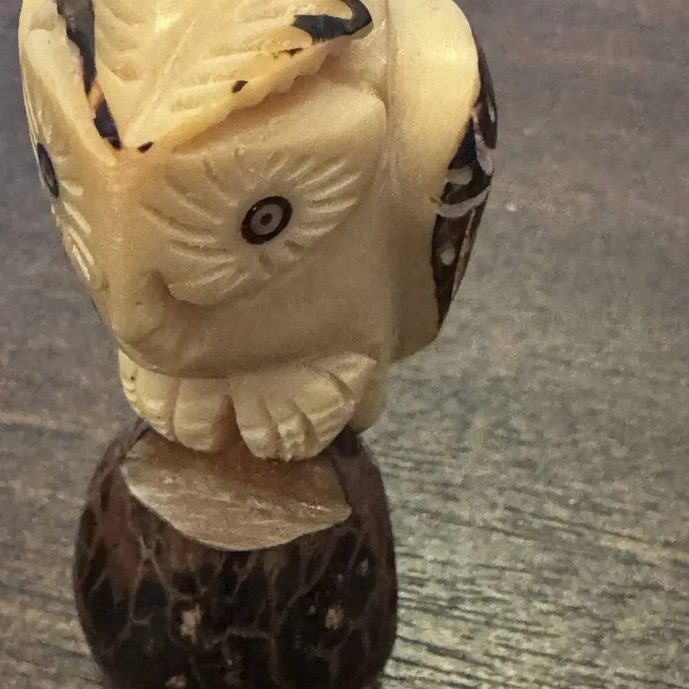 Owl Hand Carved Tagua Nut Vegetable Ivory Figurine Wise Owl Totem Birds Wisdom